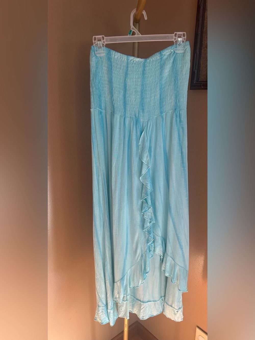 Raviya Aqua Blue Ruffle Maxi Swim Coverup